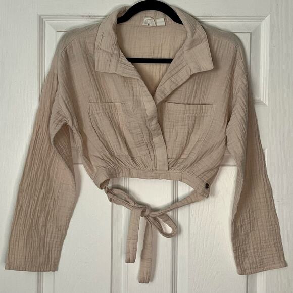 Roxy Cropped Button-Down Top - Size S - Picture 1 of 7